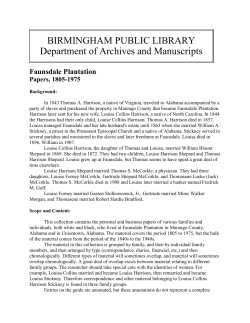 Faunsdale Plantation. Papers, 1805-1975 (AR765)
