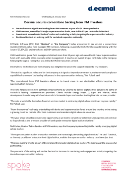 Decimal secures cornerstone backing from IFM Investors