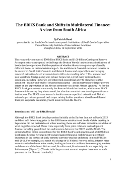 The BRICS Bank and Shifts in Multilateral Finance