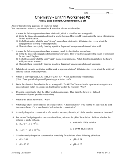 Chemistry &ndash; Unit 11 Worksheet #2