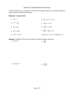 Page 1 of 7 Section 4.1: Exponential Growth and Decay A function
