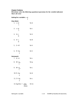Chapter Problems Directions: solve the following equations