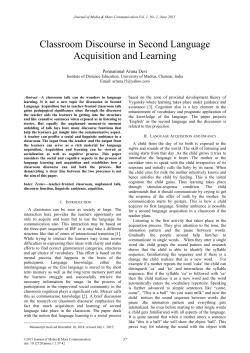 Classroom Discourse in Second Language Acquisition and