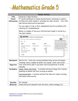 Parent Activity Title Divide by 2-Digit Divisors Parent Information 5th