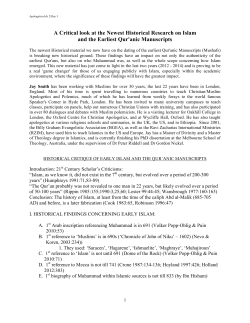 A Critical look at the Newest Historical Research on Islam and the