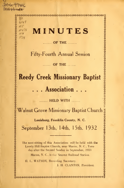 Minutes of the annual session of the Reedy Creek Missionary