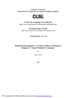 a Critical Analysis of Slogans in Singapore`s `Speak Mandarin