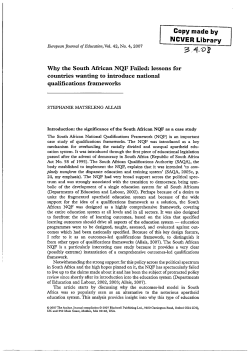Why the South African NQF Failed: lessons for countries