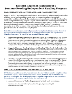 Eastern Regional High School`s Summer Reading/Independent