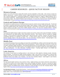 CAREER RESOURCES &ndash; QUICK FACTS BY REGION Western