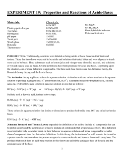 EXPERIMENT 19: Properties and Reactions of Acids