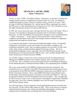 FRANCES A. HUME, SPHR