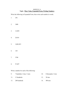 MODULE A Topic: Place Value, Expanded Form, Writing Numbers