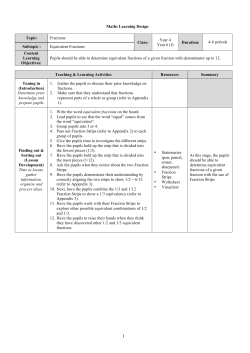 Maths Learning Design Topic: Fractions Class: Year 4 Year 6 (I