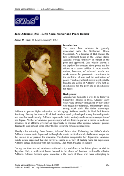 Jane Addams (1860-1935): Social worker and Peace Builder