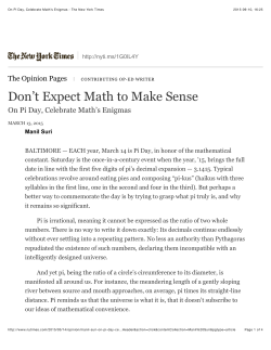 On Pi Day, Celebrate Math`s Enigmas