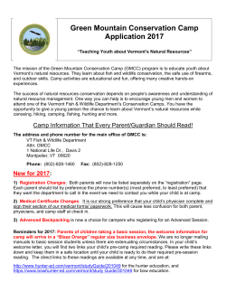 Green Mountain Conservation Camp Application 2017