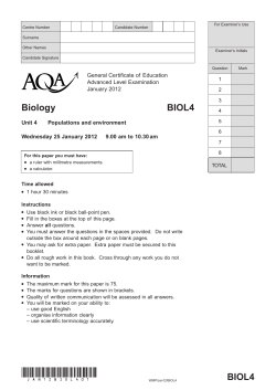 A-level Biology Question Paper Unit 4 Populations and
