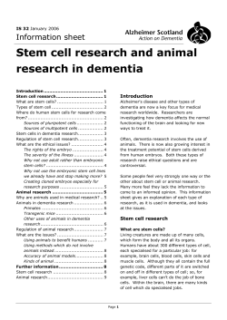 Stem cell research and animal research in dementia