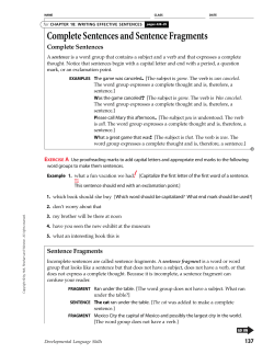 Complete Sentences and Sentence Fragments