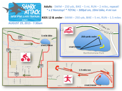 Adults -‐ SWIM &ndash; 250 yds, BIKE &ndash; 5 mi, RUN &ndash; 2 miles