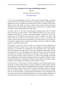 Commentary on `Fact, value and philosophy education` Phil Cam