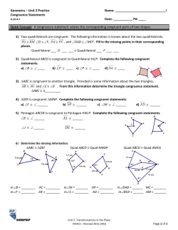 Geometry &ndash; Unit 2 Practice Name: ! Congruence Statements