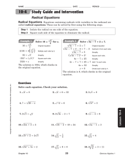 Study Guide and Intervention Radical Equations