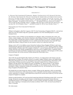 Descendants of William I `The Conquerer` Of Normandy