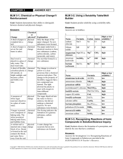 CHAPTER 3 ANSWER KEY BLM 3-1, Chemical or Physical Change