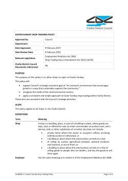 Clutha District Council Easter Sunday Shop Trading Policy