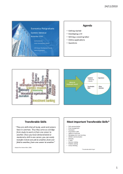 Agenda Transferable Skills Most Important Transferable Skills*
