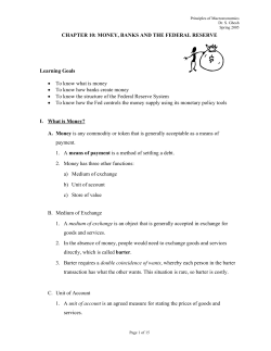 CHAPTER 10: MONEY, BANKS AND THE FEDERAL RESERVE
