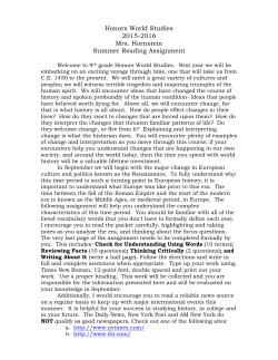 Honors World Studies Summer Reading assignment