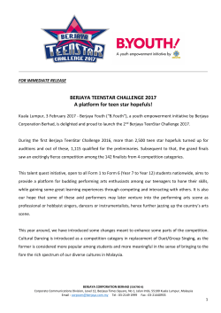 BERJAYA TEENSTAR CHALLENGE 2017 A platform for teen star
