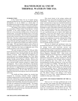 Balneological Use of Thermal Water in the USA