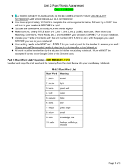 Unit 3 Root Words Assignment