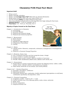 Chemistry P106 Final Fact Sheet