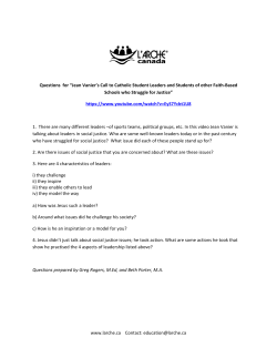 Questions for &ldquo;Jean Vanier`s Call to Catholic Student Leaders and