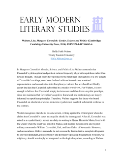 1 Walters, Lisa, Margaret Cavendish: Gender, Science and Politics