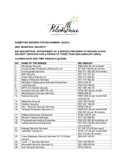 SUBMITTED BIDDERS FOR BID NUMBER: 85/2014 SBU