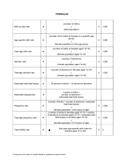 FORMULAS Birth (crude) rate (number of births) (total population) X