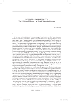 Fated to Unoriginality: the Politics of Mimicry in derek Walcott`s omeros