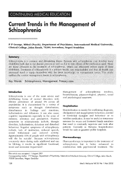 Current Trends in the Management of Schizophrenia