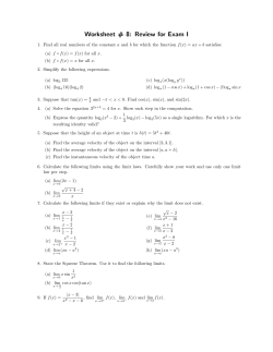 Worksheet # 8: Review for Exam I