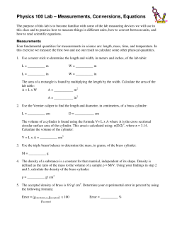 Physics 100 Lab &ndash; Measurements, Conversions, Equations
