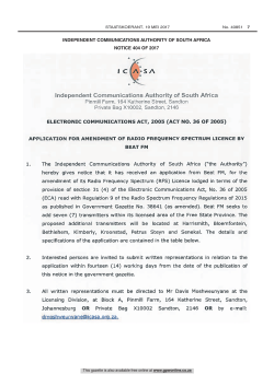 Application for amendment of radio frequency spectrum licence by