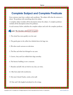 Complete Subject and Complete Predicate | 3rd Grade Worksheets