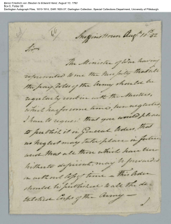 Baron Friedrich von Steuben to Edward Hand, August 10, 1782 Box
