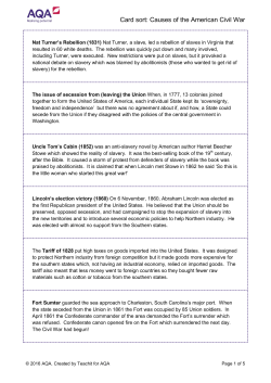 GCSE History Card sort Causes of the American Civil War